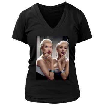 Christina Aguilera Women's Deep V-Neck TShirt