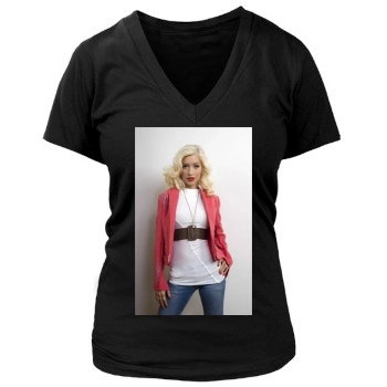 Christina Aguilera Women's Deep V-Neck TShirt