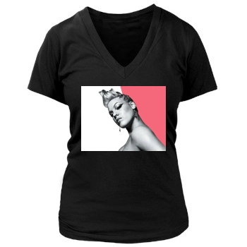 Pink Women's Deep V-Neck TShirt