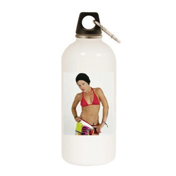 Pink White Water Bottle With Carabiner