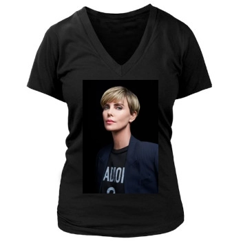 Charlize Theron Women's Deep V-Neck TShirt